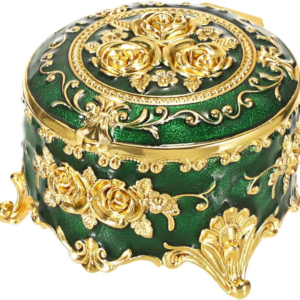 Vintage Jewelry Box Small Trinket Storage Organizer Box Gold Metal Chest Ring Ca